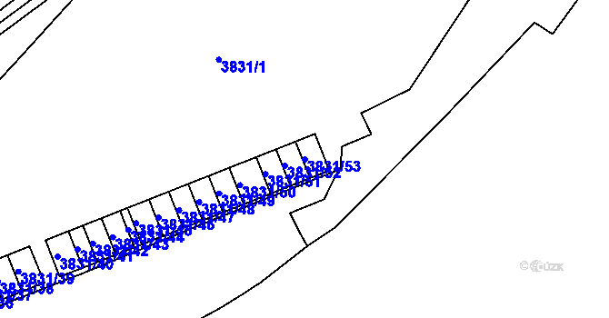 Parcela st. 3831/53 v KÚ Chomutov I, Katastrální mapa