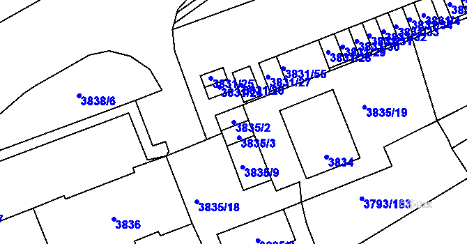 Parcela st. 3835/2 v KÚ Chomutov I, Katastrální mapa