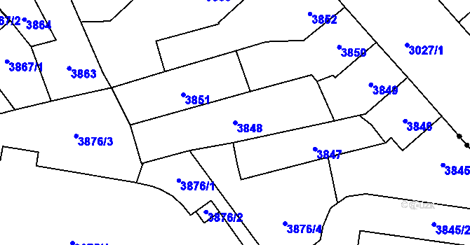 Parcela st. 3848 v KÚ Chomutov I, Katastrální mapa