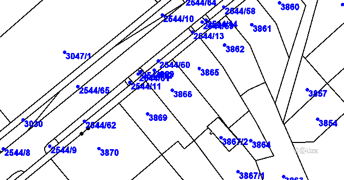 Parcela st. 3866 v KÚ Chomutov I, Katastrální mapa