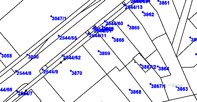 Parcela st. 3869 v KÚ Chomutov I, Katastrální mapa