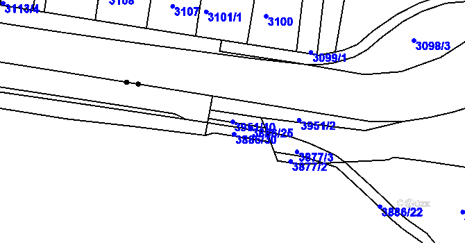 Parcela st. 3951/10 v KÚ Chomutov I, Katastrální mapa