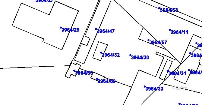 Parcela st. 3964/32 v KÚ Chomutov I, Katastrální mapa