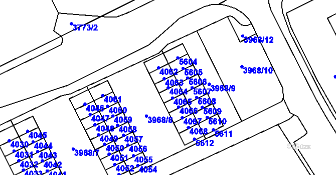 Parcela st. 4064 v KÚ Chomutov I, Katastrální mapa