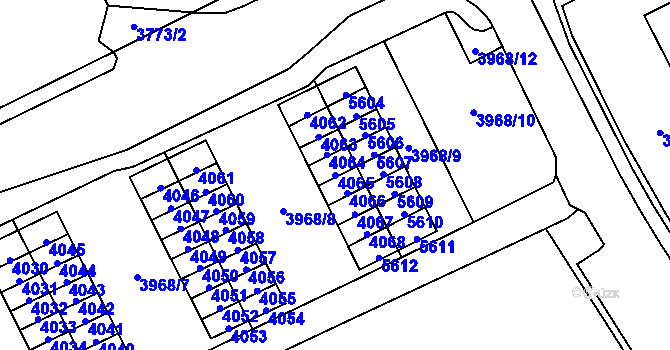 Parcela st. 4065 v KÚ Chomutov I, Katastrální mapa