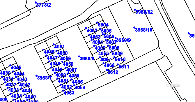 Parcela st. 4066 v KÚ Chomutov I, Katastrální mapa