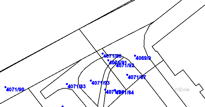 Parcela st. 4071/86 v KÚ Chomutov I, Katastrální mapa