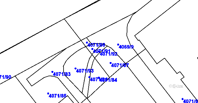 Parcela st. 4071/92 v KÚ Chomutov I, Katastrální mapa