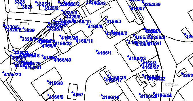 Parcela st. 4166/1 v KÚ Chomutov I, Katastrální mapa