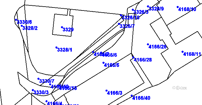 Parcela st. 4166/6 v KÚ Chomutov I, Katastrální mapa