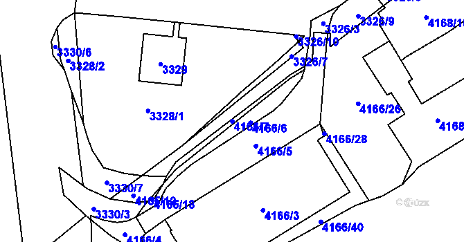 Parcela st. 4166/7 v KÚ Chomutov I, Katastrální mapa