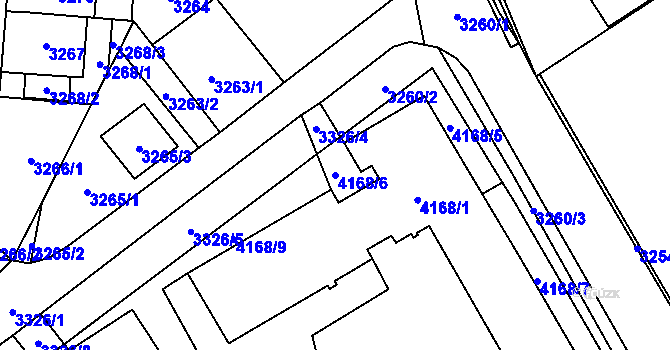 Parcela st. 4168/6 v KÚ Chomutov I, Katastrální mapa