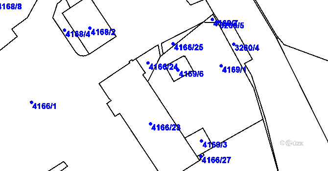 Parcela st. 4169/4 v KÚ Chomutov I, Katastrální mapa