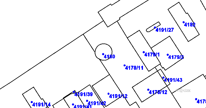 Parcela st. 4180 v KÚ Chomutov I, Katastrální mapa