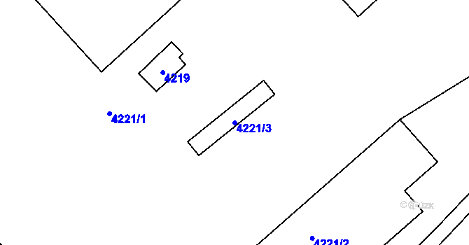 Parcela st. 4221/3 v KÚ Chomutov I, Katastrální mapa