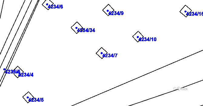 Parcela st. 4234/7 v KÚ Chomutov I, Katastrální mapa
