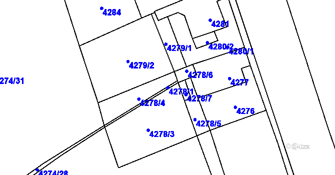 Parcela st. 4278/1 v KÚ Chomutov I, Katastrální mapa