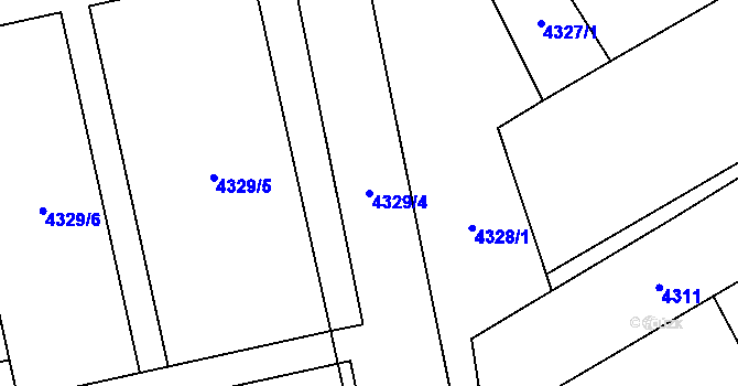 Parcela st. 4329/4 v KÚ Chomutov I, Katastrální mapa