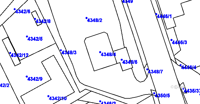 Parcela st. 4348/4 v KÚ Chomutov I, Katastrální mapa