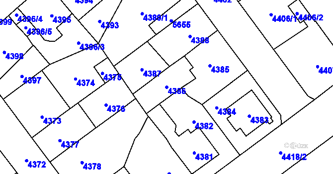 Parcela st. 4386 v KÚ Chomutov I, Katastrální mapa