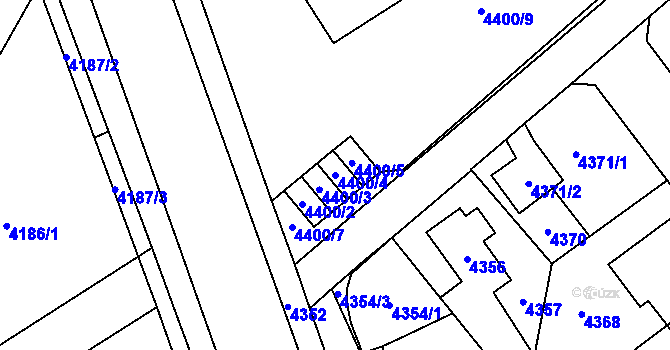 Parcela st. 4400/4 v KÚ Chomutov I, Katastrální mapa