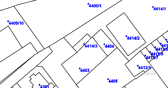 Parcela st. 4414/3 v KÚ Chomutov I, Katastrální mapa