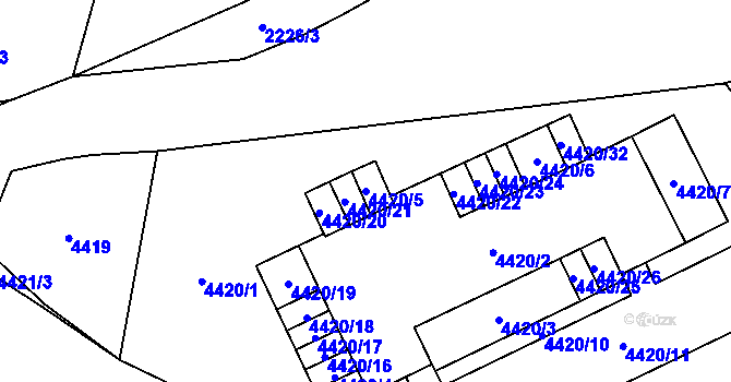 Parcela st. 4420/5 v KÚ Chomutov I, Katastrální mapa