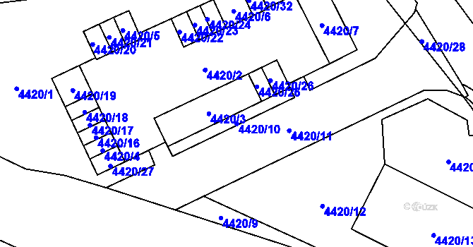 Parcela st. 4420/10 v KÚ Chomutov I, Katastrální mapa