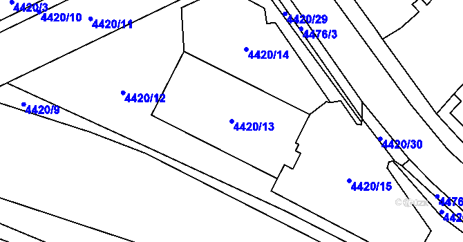 Parcela st. 4420/13 v KÚ Chomutov I, Katastrální mapa
