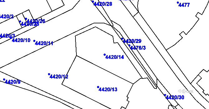 Parcela st. 4420/14 v KÚ Chomutov I, Katastrální mapa