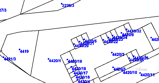 Parcela st. 4420/21 v KÚ Chomutov I, Katastrální mapa
