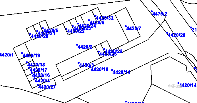 Parcela st. 4420/25 v KÚ Chomutov I, Katastrální mapa