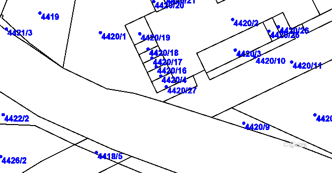 Parcela st. 4420/27 v KÚ Chomutov I, Katastrální mapa