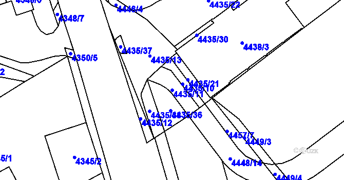 Parcela st. 4435/11 v KÚ Chomutov I, Katastrální mapa