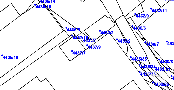 Parcela st. 4437/9 v KÚ Chomutov I, Katastrální mapa
