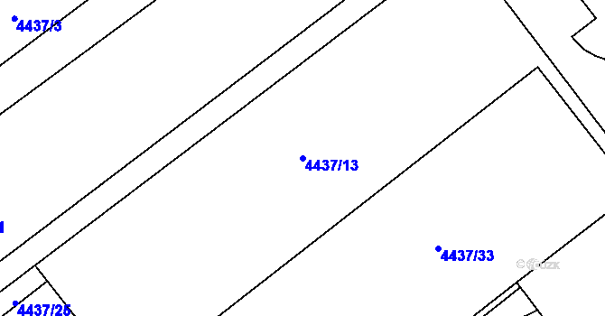 Parcela st. 4437/13 v KÚ Chomutov I, Katastrální mapa