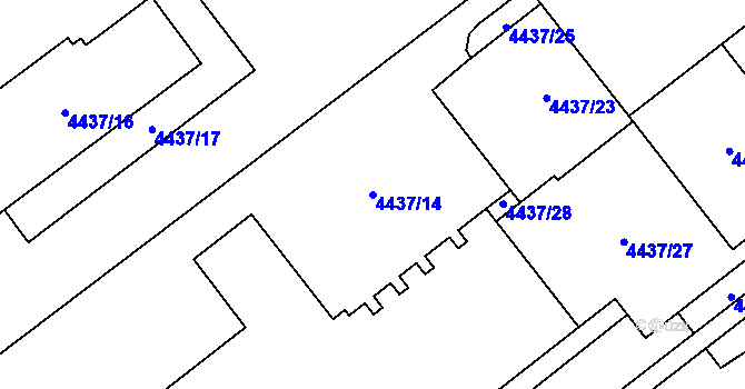 Parcela st. 4437/14 v KÚ Chomutov I, Katastrální mapa
