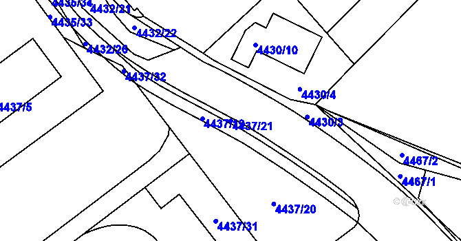 Parcela st. 4437/21 v KÚ Chomutov I, Katastrální mapa