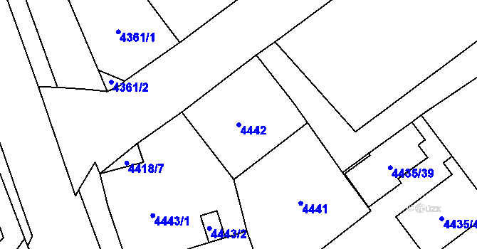 Parcela st. 4442 v KÚ Chomutov I, Katastrální mapa