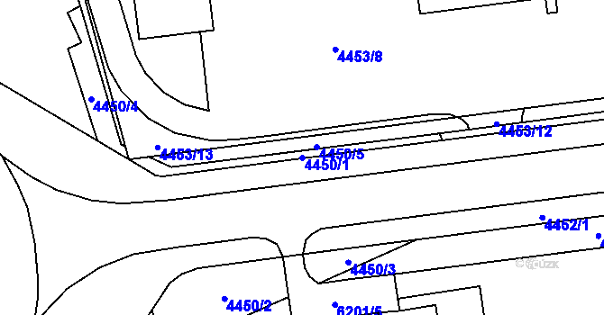 Parcela st. 4450/1 v KÚ Chomutov I, Katastrální mapa
