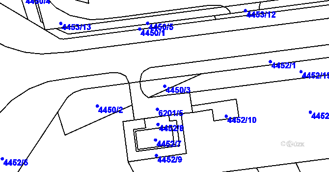 Parcela st. 4450/3 v KÚ Chomutov I, Katastrální mapa
