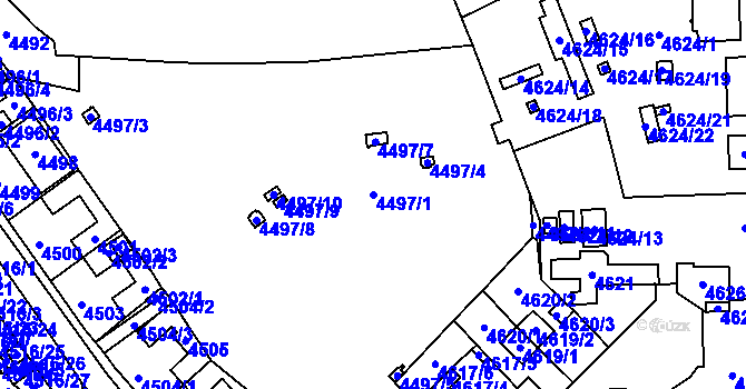 Parcela st. 4497/1 v KÚ Chomutov I, Katastrální mapa