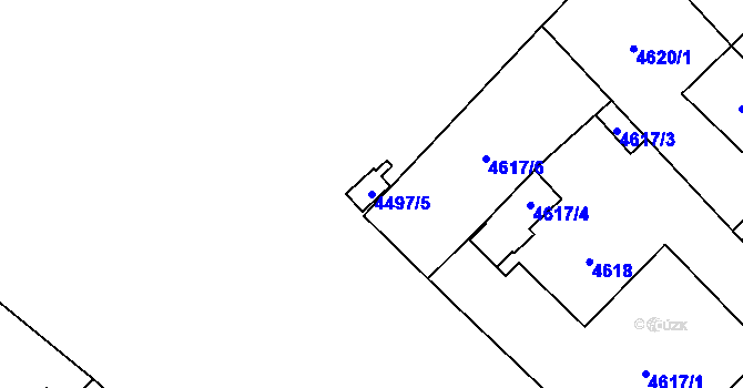 Parcela st. 4497/5 v KÚ Chomutov I, Katastrální mapa
