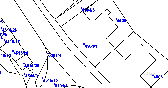 Parcela st. 4504/1 v KÚ Chomutov I, Katastrální mapa