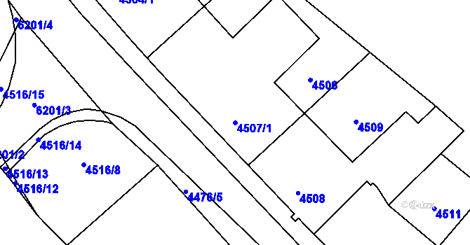 Parcela st. 4507/1 v KÚ Chomutov I, Katastrální mapa