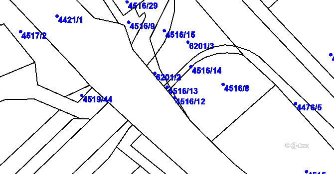 Parcela st. 4516/13 v KÚ Chomutov I, Katastrální mapa