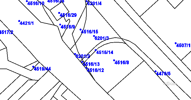 Parcela st. 4516/14 v KÚ Chomutov I, Katastrální mapa