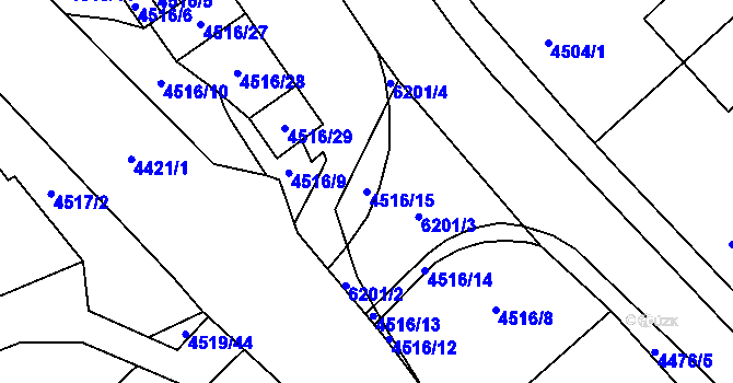 Parcela st. 4516/15 v KÚ Chomutov I, Katastrální mapa
