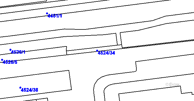 Parcela st. 4524/34 v KÚ Chomutov I, Katastrální mapa