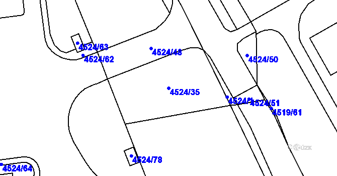 Parcela st. 4524/35 v KÚ Chomutov I, Katastrální mapa